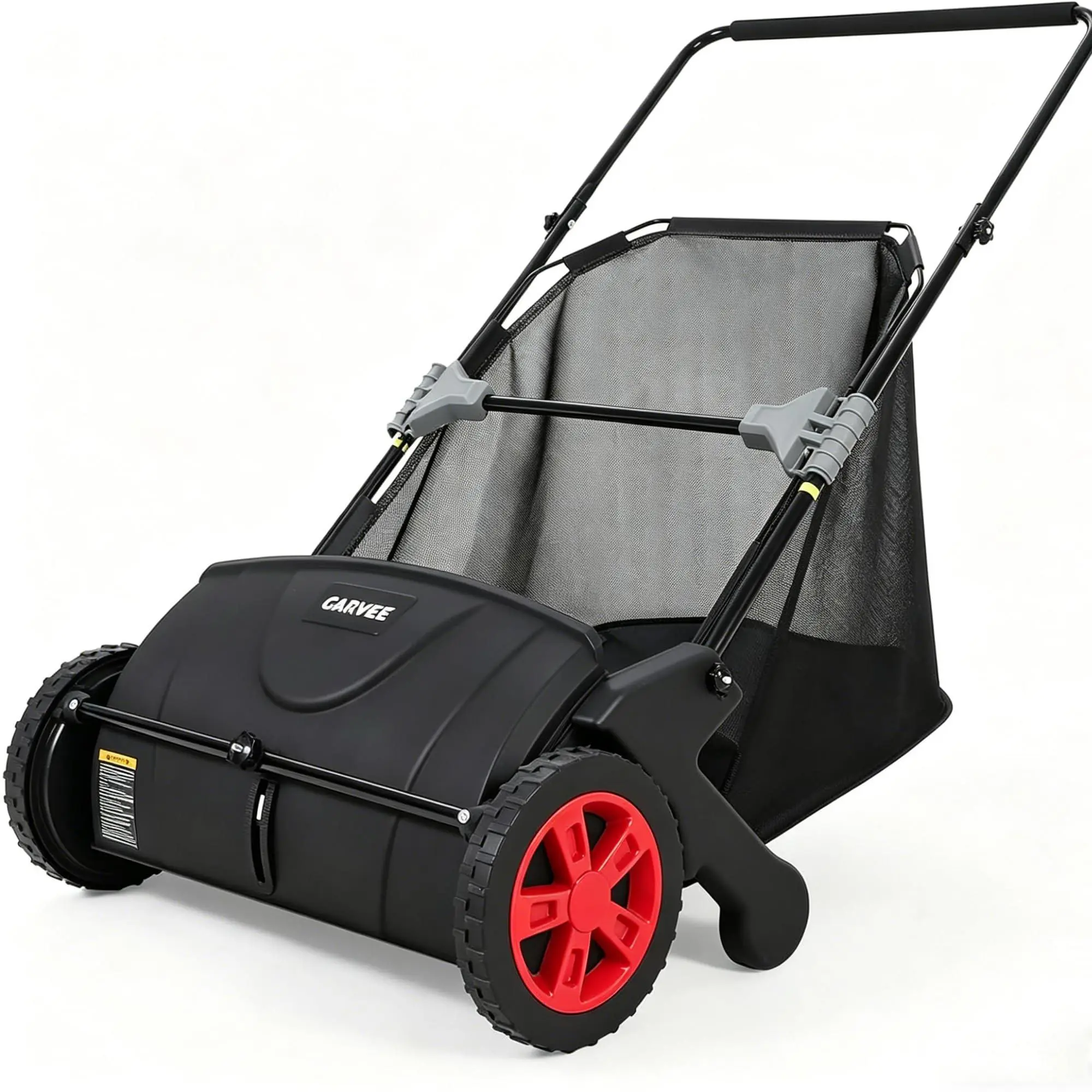 Push Lawn Sweeper, 21inch Leaf & Grass Collector, Heavy Duty Thickened Steel Durable Manual Leaf Sweeper to Use with Large Capacity 3.5 Cu. ft. Mesh Collection Hopper Bag, 2 Spinning Brushes