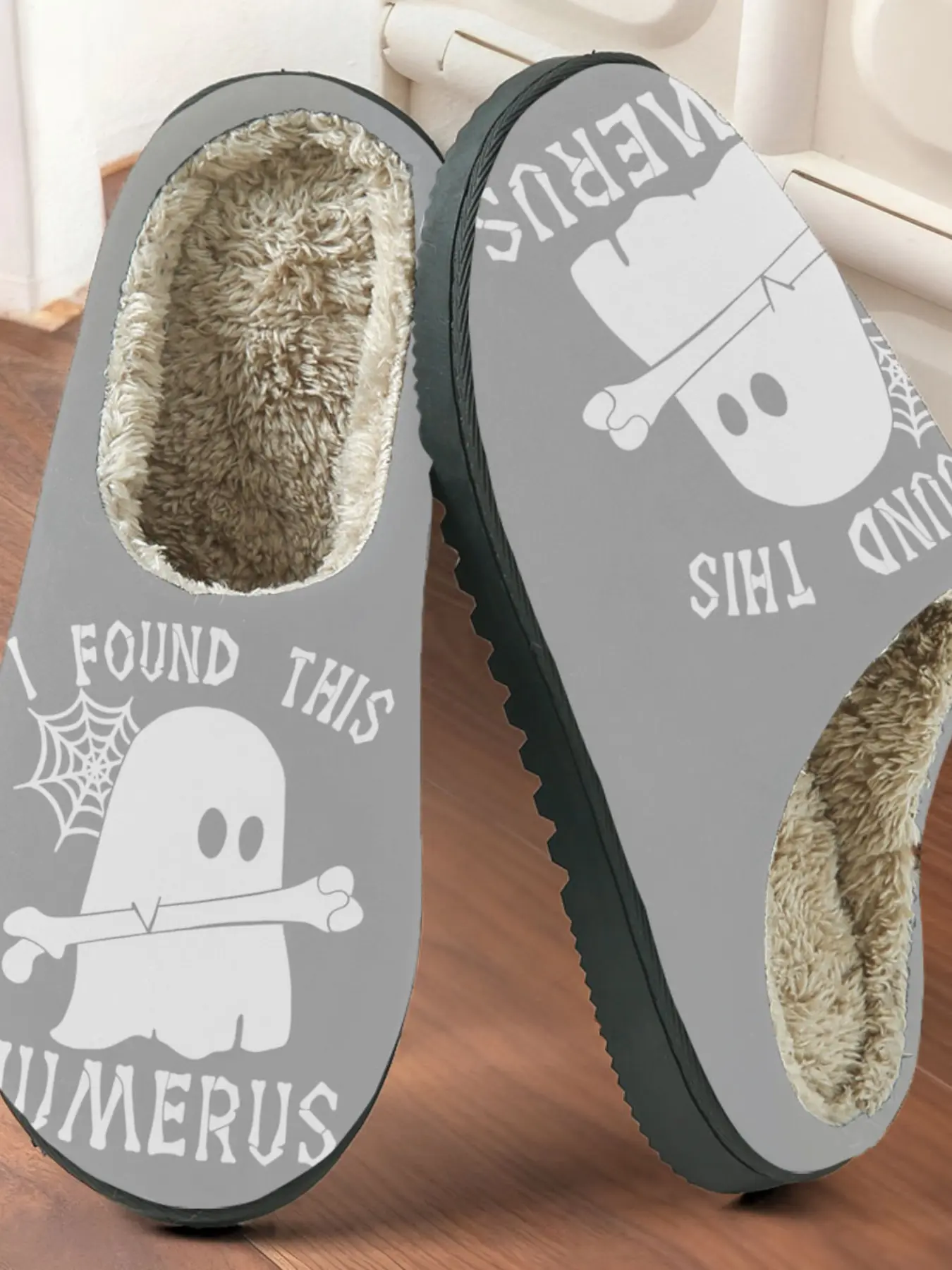 Funny Ghost Bone Cold Humor Home Cotton Slippers, Plush Lining, Warm Feet, Thick Sole Shock Absorption, Halloween Lover & Home Party