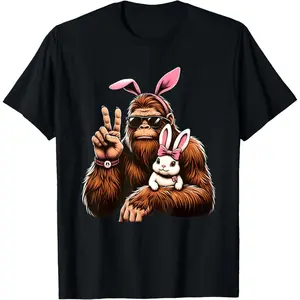 Casual Round Neck Shortsleeve Fashion Cotton Graphic Tees Streetwear Bigfoot Bunny Funny Easter Day Sasquatch T-Shirt