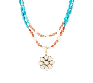 Barse Artisan Crafted Bronze Flower & GemstoneBead Necklace
