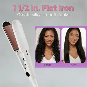 CESTVEEL Double Ceramic Straightener - 1.5-in Extra-Wide Floating Plates Flat Iron, 5 Heat Settings Up to 410°F, Curling Function, Frizz-Free Results for All Hair Types, White