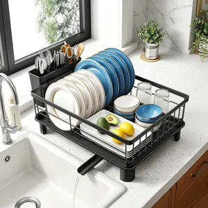 Space-Saving Dish Drying Rack for Small Kitchen & Apartment – Compact Stainless Steel Plate Drainer with Utensil Holder and Drainboard, 11" W x 15" L
