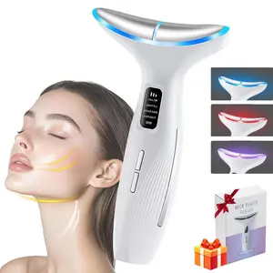 Electric Facial & Neck Massager, 3 Color LED Heating Face Lifting & Firming Tool, Professional Facial Beauty Instrument for Women