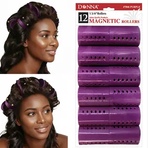 DONNA Rollers 1.75” – 12-Pack Plastic Hair Rollers for Heatless Styling, Large Snap-On Curlers for Smooth Curls & Volume, Reusable Clip-Style Rollers for Women, Durable Salon Hair Rollers, Purple