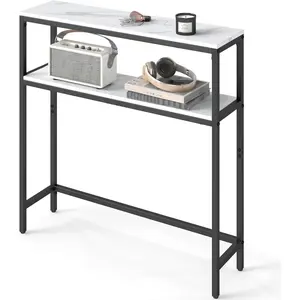 Console Table, 2-Tier Narrow Sofa Table with 2 Shelves, 7.9 x 31.5 x 31.5 Inches, for Living Room, Hallway, Entryway, Marble White and Ink Black