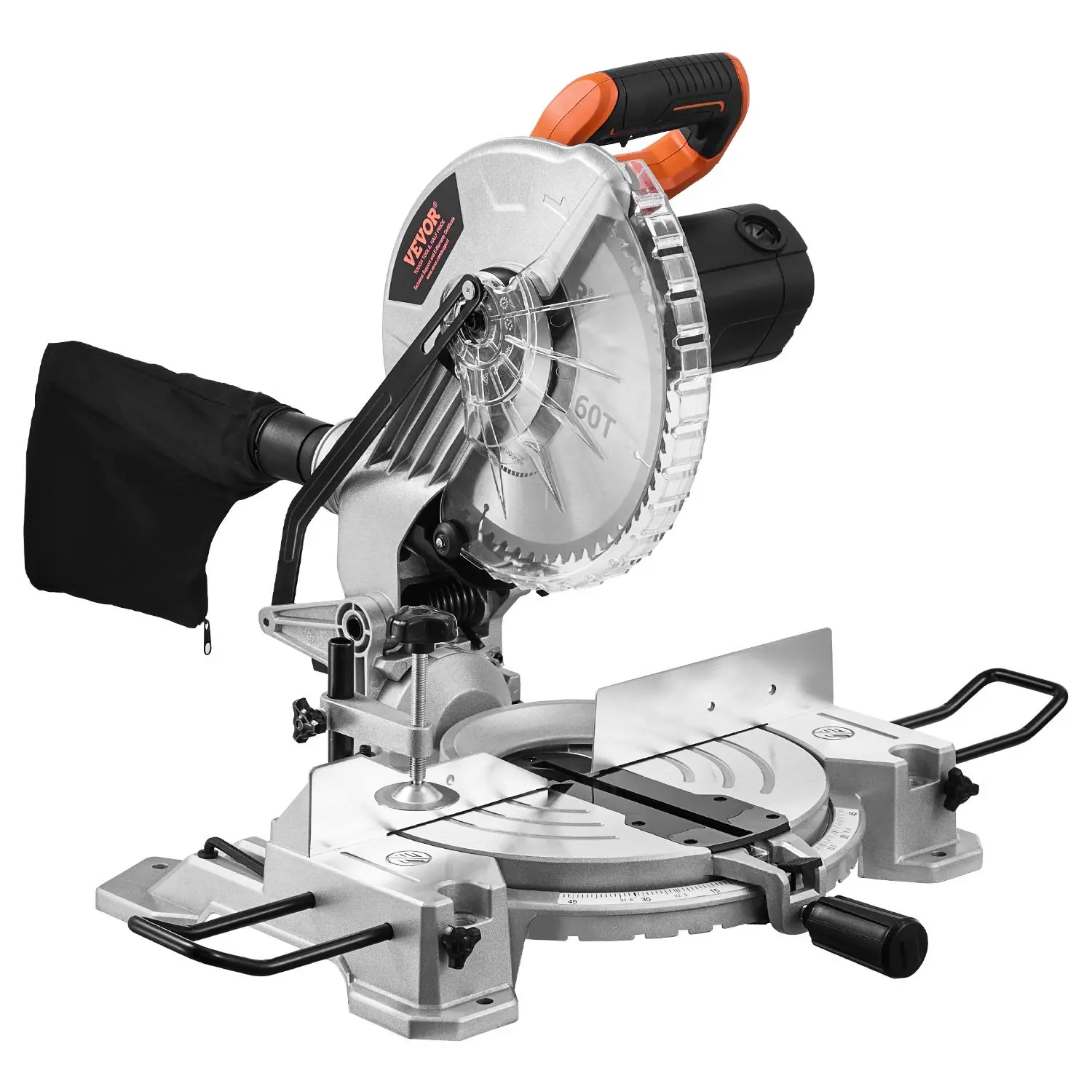【Backtoschool】VEVOR Compound Miter Saw,  , 10-Inch Blade, 15 Amp Motor, 60-Tooth, Corded Single Bevel 0-45°, LED Precision Alignment, Angle Adjustable, Lightweight Cast Aluminum Base, for Wood, Composite Decking