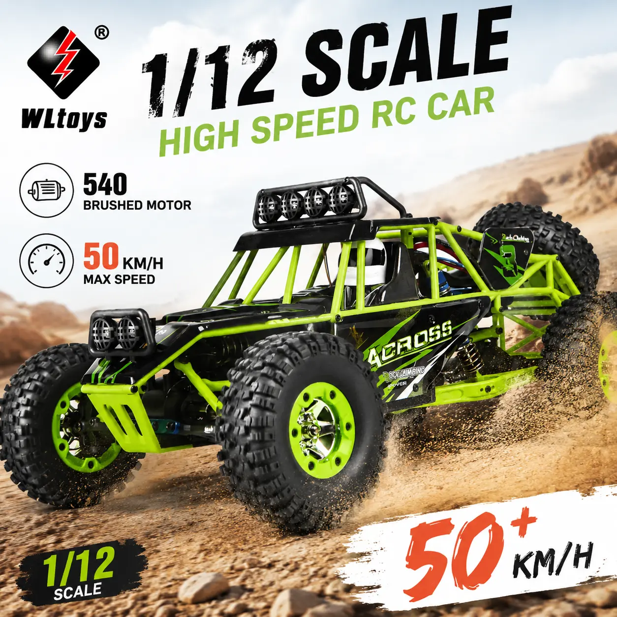 WLTOYS XKS 12427 1/12 RC Rock Crawler, 4WD High Speed 50KM/H Off-Road RC Buggy, 2.4GHz Hobby Grade Remote Control Cross Country Truck with LED Lights, Ready to Run RC Car for Adults