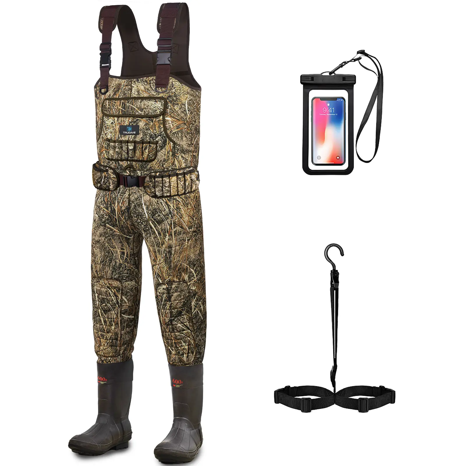 Trudave Chest Waders for Men, Neoprene Fishing Waders with Boots Hanger & 600G Insulated, Waterproof Camo Duck Hunting Waders Outdoor Vest