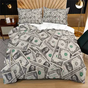 2/3 Piece Set of Us Dollar Printed Pattern Bedding Set, Cash USD Comforter Cover Wishing You Wealth With The Taste of Money. Essential Duvet Cover Set, Fashionable, Soft & Skin Friendly, Including 1 Quilt Cover and 1/2 Pillowcase, Decorative Bedding Set