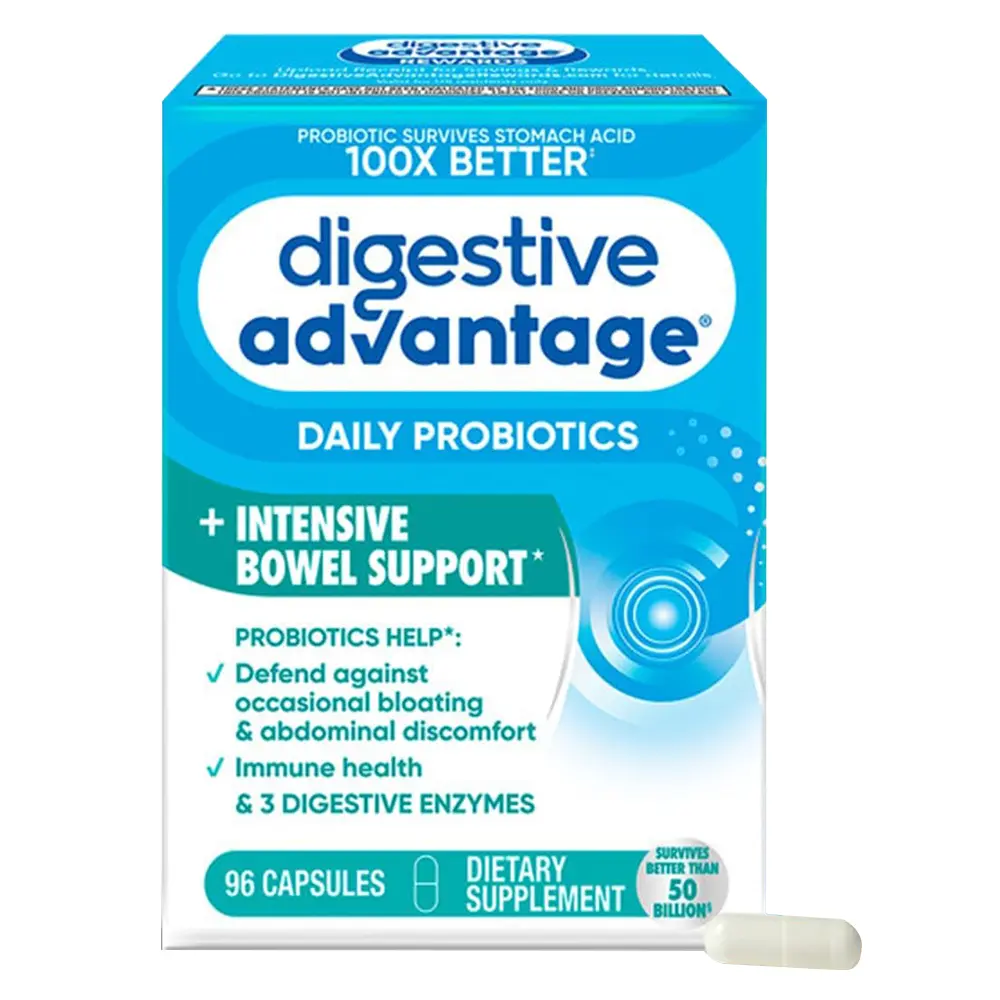 Digestive Advantage IBS Probiotics For Digestive Health & Intensive Bowel Support, For Women & Men with Digestive Enzymes, Support for Occasional Bloating & Gut Health, 96ct Capsules