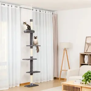 Adjustable Floor to Ceiling Cat Tree Condo with Scratching Post 238 - 274cm Height Protecting Furniture XL Double Cat Scratcher Ideal for Home Use