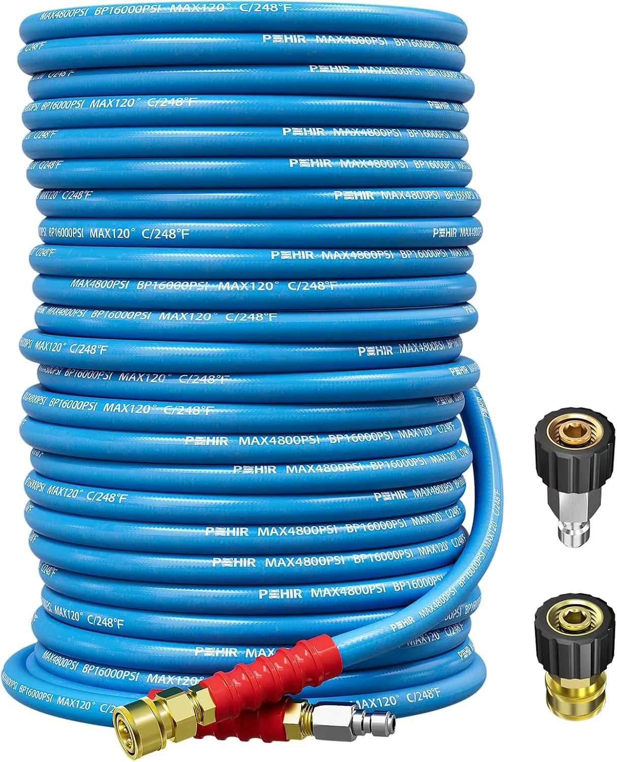 Summervibes Pressure Washer Hose 3/8" 4800 PSI, Kink Resistant Industrial Grade Hose with Quick Connect Ends and Adapters for Hot & Cold Water up to 248°F, Steel Wire Braided Hose for Power Washing High Temperature Hose Reinforced Rubber