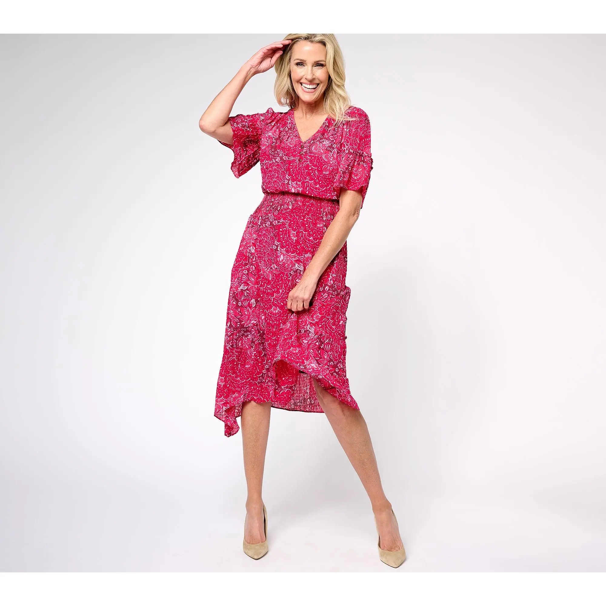 Isaac Mizrahi Live! Regular Printed Chiffon Midi Dress