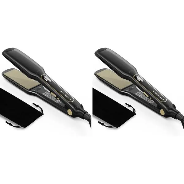 Wavytalk Wet to Straight Hair Straightener, 1.75 Inch Vent Sesh Wide Flat Iron, Straightener for Damp or Dry Hair with Dual Voltage Leave Silky & Smooth, Black (Pack of 2)