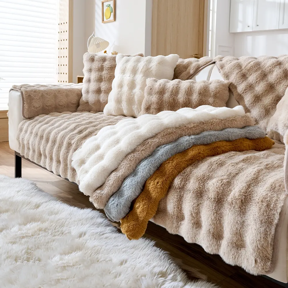 Solid Color Sofa Cover, 1 Count Non-slip Cover, Couch Covers, Slipcovers For Couches And Sofas, Washable Sofa Slipcover, Soft Sofa Protector, Bubble Fleece Warm and Pet Friendly, Can Be Used As Floor Cushion, Bedside Cushion