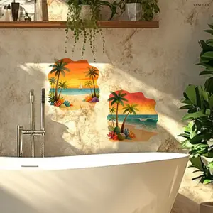 Set of 2 pieces (30*30cm*2pcs) Tropical Island Coconut Tree Beach Wall Sticker Decorative Decal for Living Room, Dining Room, Entrance Home Decoration, Stickers Decor, Self-Adhesive M21204-KR