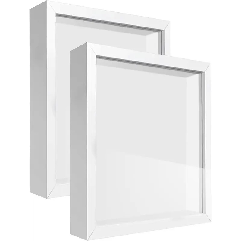 8x8 Shadow Box Frame Display Case with Letter Stickers, 3D Picture Frame, Display Case Box for Memorabilia, Baby Items, Wedding Memories, Crafts, Tickets and Photos (White, 8x8)