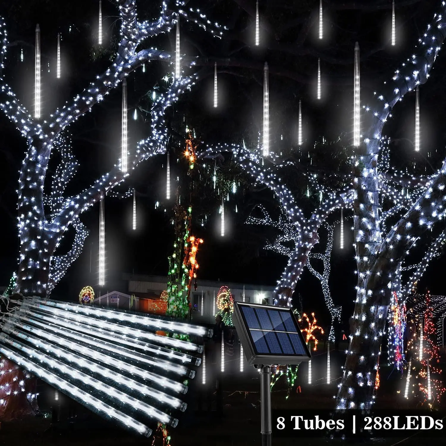 Solar-Powered Meteor Lights - 8 Tubes, 288 LEDs, Waterproof Outdoor Decor for Garden, Campfire & BBQ Party