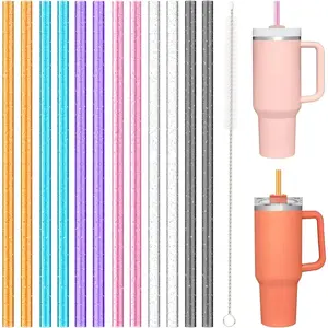12 PCS Replacement Straws for Stanley|Owala|Simple Modern 40oz 30oz Tumbler, Reusable Color Drinking Straws with Cleaning Brush for Stanley Cup Accessorie，BPA Free, Dishwasher Safe