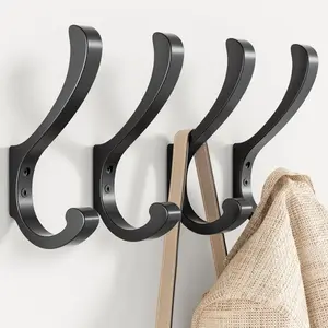 Coat Hooks for Hanging Heavy Duty - Extra Large (5.4 inch) Wall Mount Hooks for Backpacks, Purses, Clothes, Towels, Bags - Black Metal Screw-in Hooks for Mudroom, Closet, Door, Bathroom - 4 Pack