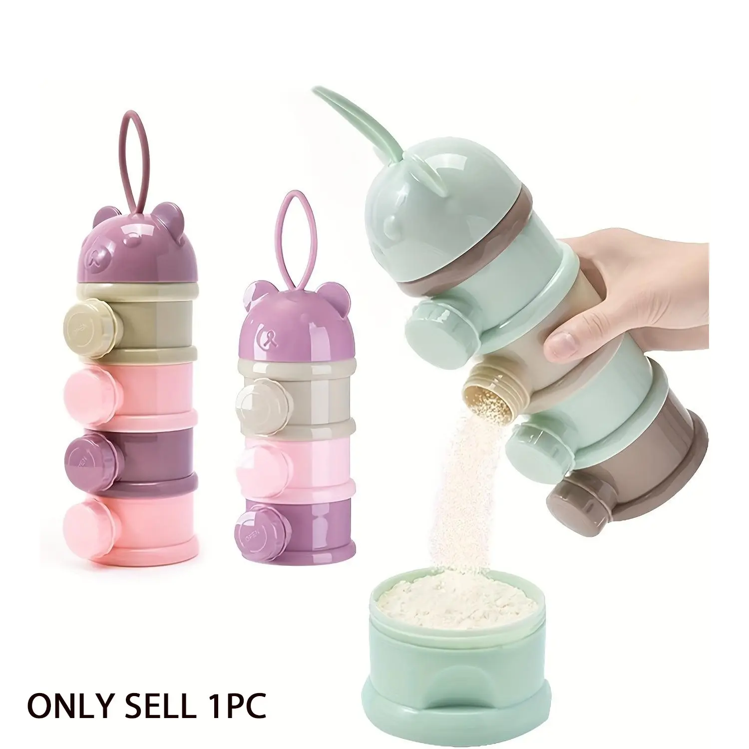 Large Capacity Cute Bear Baby Portable Travel Milk Powder Holder, Stackable Food Storage Box, Outdoor Feeding Layered Snack Box, Feeding Container, Newborn Gift