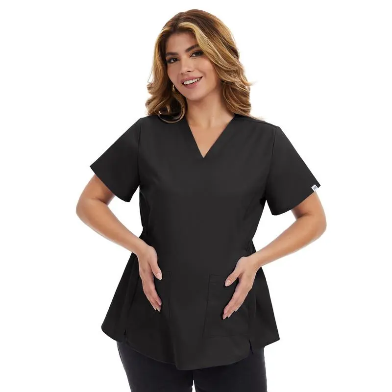 KITMAZ Women's Maternity Scrub Top - Soft Stretch V-Neck Shirt with 2 Pockets, Flexible Fit Maternity Work Clothes for Pregnant People, Maternity Wear, Prenatal Maternity Clothing