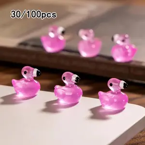 30/100pcs Glow-In-The-Dark Resin Flamingo Statues, Mini Light-Up Garden Decor, Halloween Christmas Gifts, Aquarium Ornament, Home Decor Ornaments, Resin Animal Ornaments