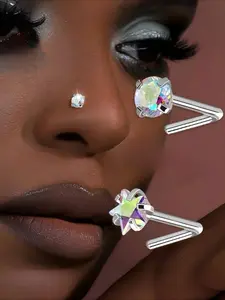 1pc S925 Silver Colorful Nose Studs Nose Piercing Jewelry | Simple Classic, Exquisite and Fashionable, Light, Sexy, Multi-Shape Design, Inlaid with Colored Synthetic Zirconia, Comfortable to Wear, Daily Versatile, Parties, Music Festivals and Nightclubs