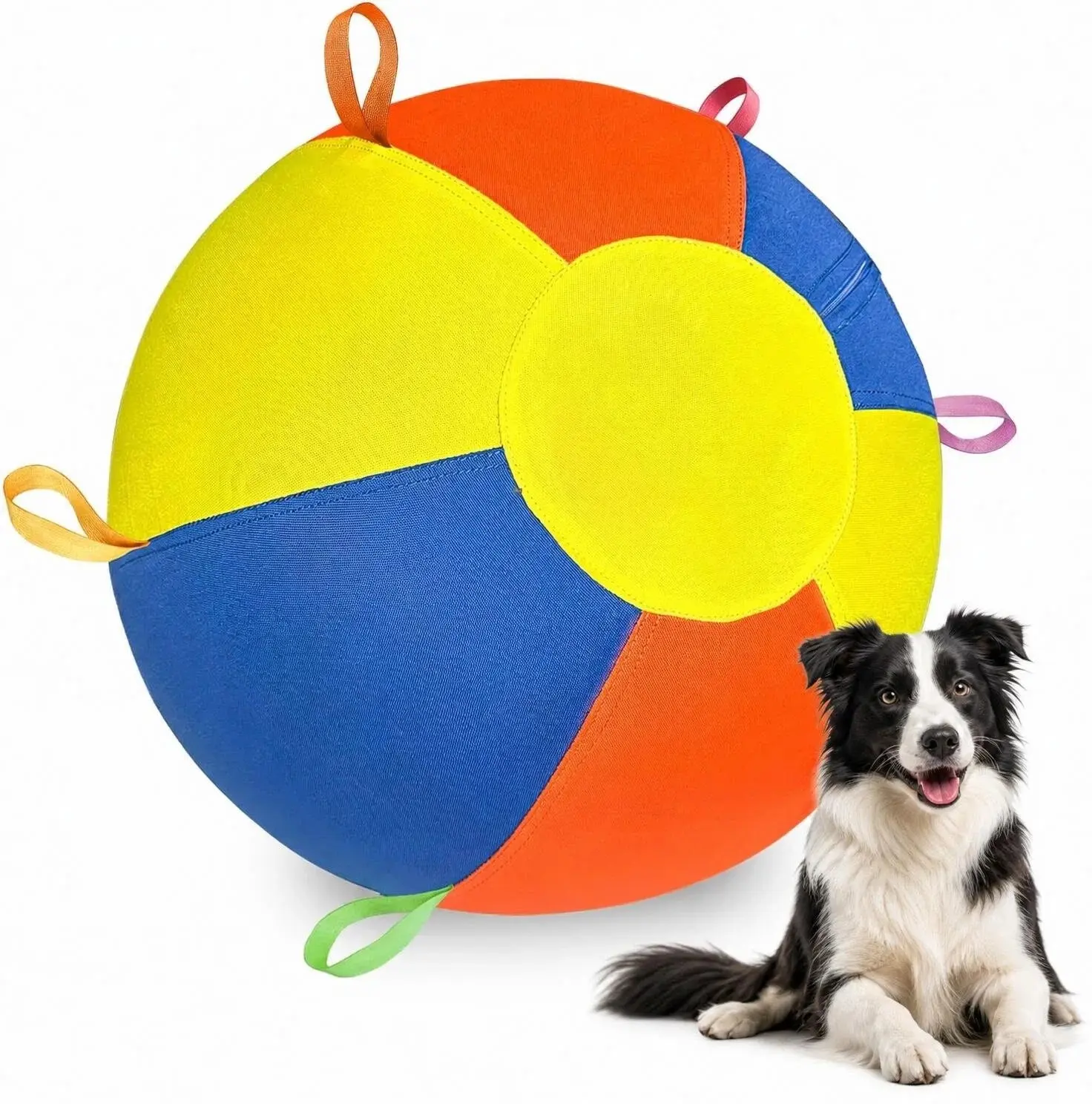 Upgraded Heavy Duty 25" Herding Ball for Dogs Thickened Bladder | Ultra-durable cover, 6 Strong Ball Tabs, Double-layered reinforced nylon stitching, Quick-inflation interactive training ball chase toy outdoor