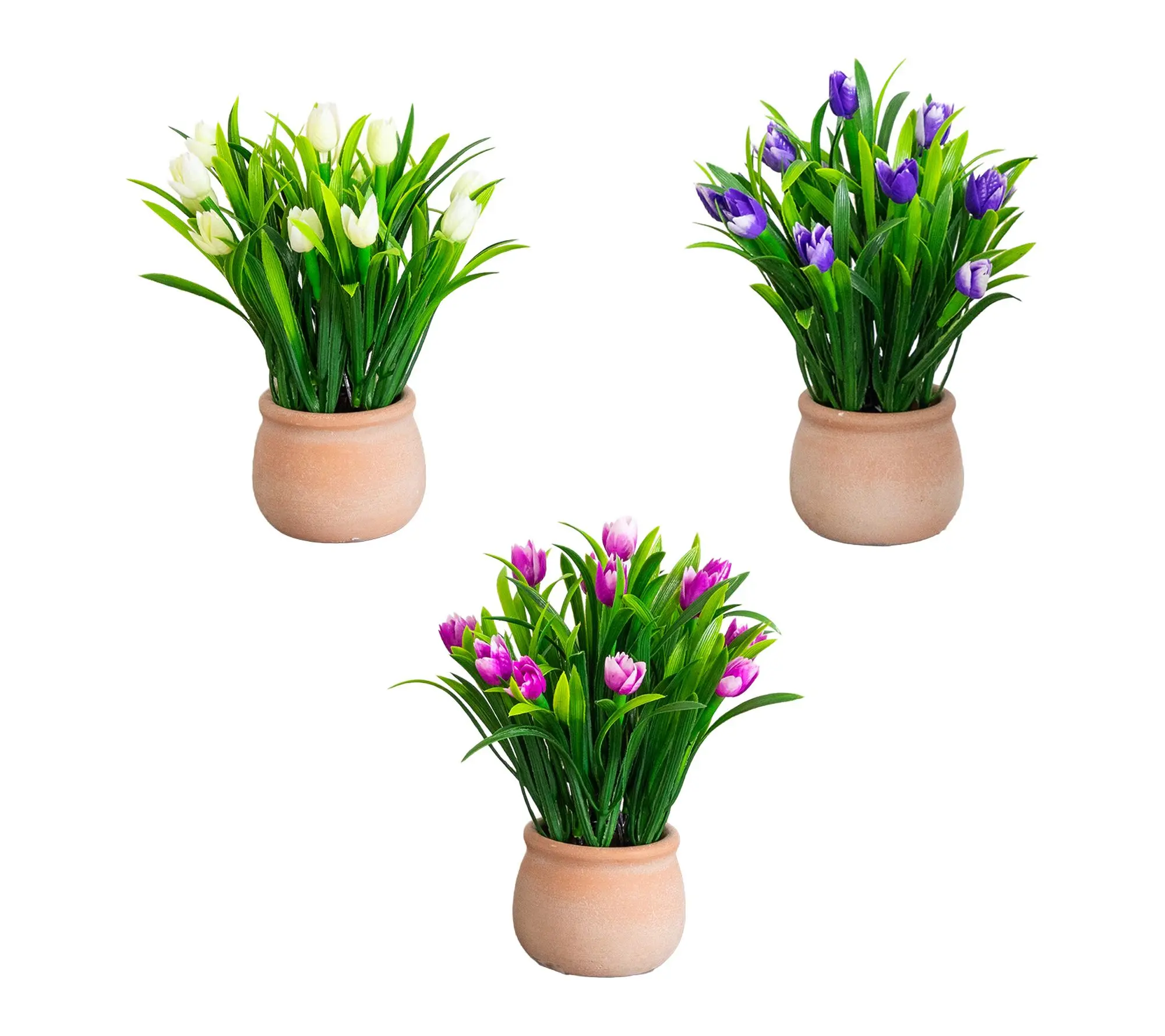 10-in Flowering Tulips in Planter - Set of 3 by Nearly Natural