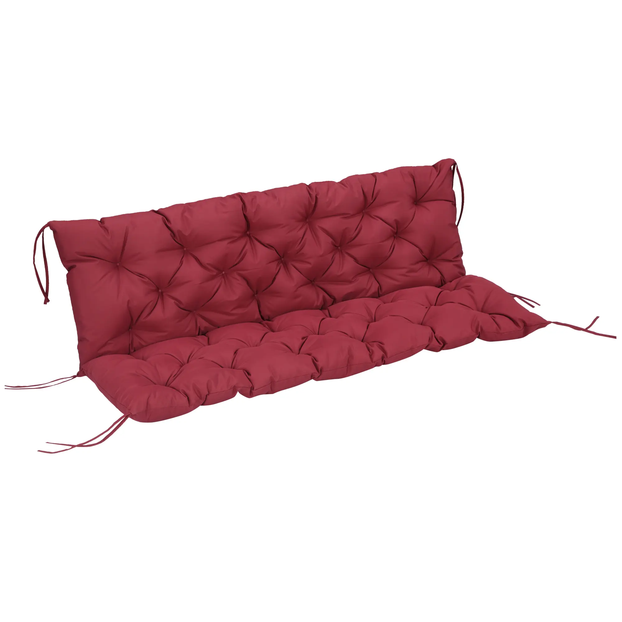 59" x 38" Tufted Bench Cushion for Outdoor Furniture – 3-Seater Replacement for Swing Chair, Patio Sofa/Couch. 3.25" Soft Filling. 6 Ties. Wine Red