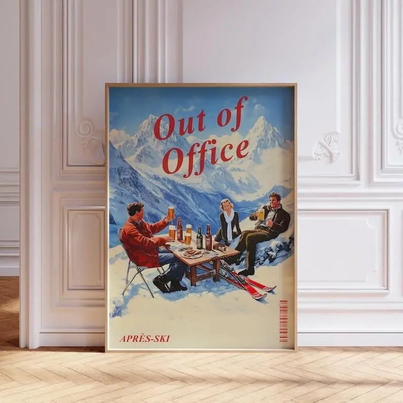 Vintage Après-Ski Artistic Paper Poster Print - 12x18 inches Eco-Friendly Wall Decoration for Ski Bar Cart, Mountain Winter Room, Kid Room with Vivid Details