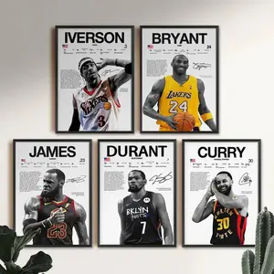 Basketball Legend Poster, NBA Wall Art Aesthetic Print, Iverson Kobe LeBron KD Curry Decor, Sports Room Decor Gift for Fans, Cuadro Basketball No Framed