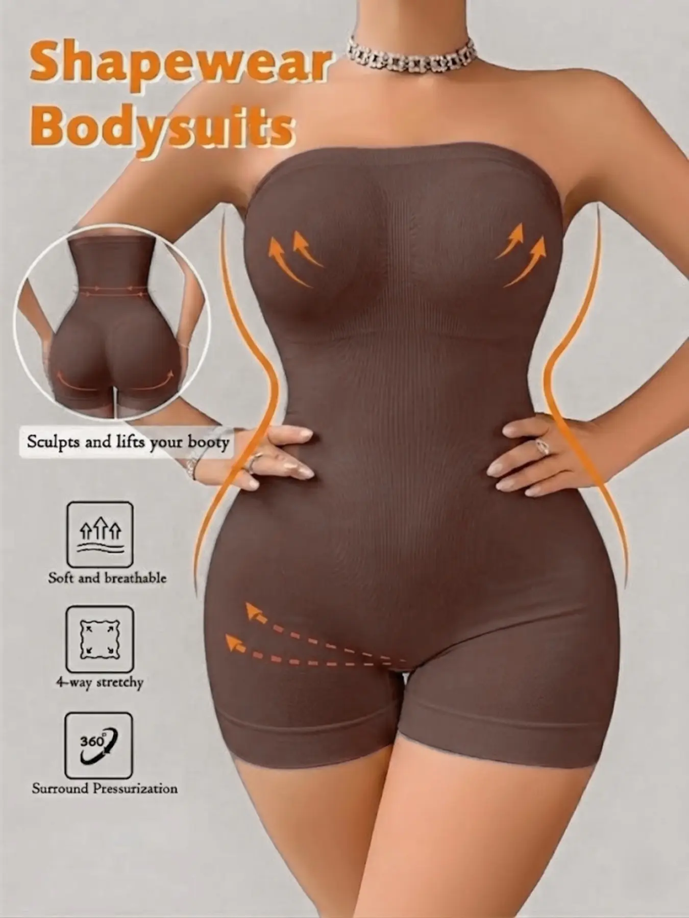 1 Count Women's Strapless Tummy Control Body Shaperwear, Seamless Smooth Butt Lifter, High Compression Faja Body Shaper, Non-Slip Shaperwear Jumpsuit, Breathable Shaperwear Bodysuit, Suitable For Home Leisure Out Fashion Wear, Shapewear