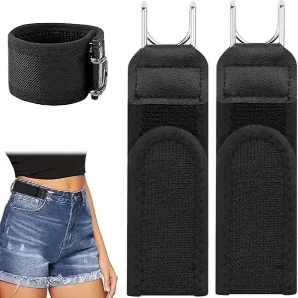 2PC Metal Hook Elastic Belt Buckle Invisible Design Soft Adjustable Side Tactical Belt Unisex Invisible Waist Cincher - No-Sew Waist Tightener Buckle & Belt Hack,Father's Day gift，non tarnish waterproof gold rings
