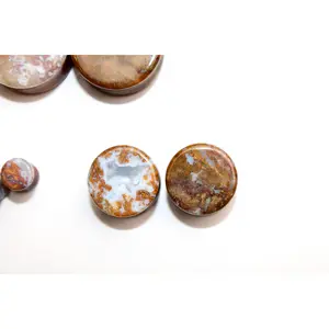 Organic Neutral Tones Vibrant Earthy Yellow-Red Moss Agate Plugs, Nurturing Custom Double Flare Natural Stone Ear Gauges - Your Size Pick, Limited Options