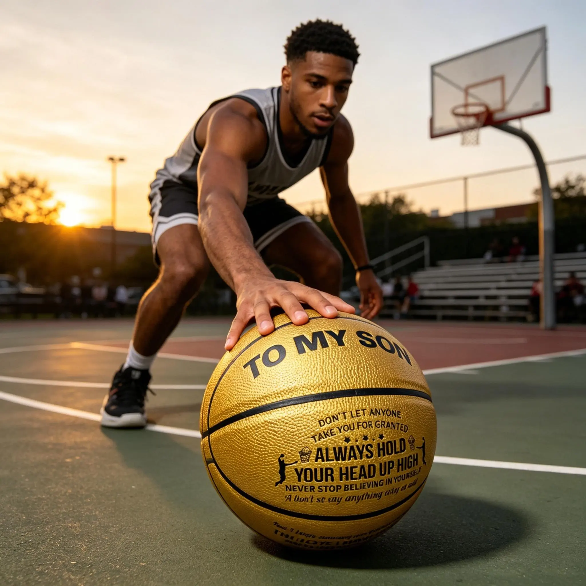 Engraved Basketball Gift To My Son | Motivational Personalized Gold Basketball for Indoor Outdoor Training Professional Wall Mounted Basketball Rim foam hoop goal excellent elasticity pc backboard birthday idea soccer backpack