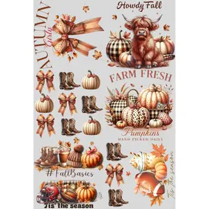 Autumn Girly Mini DTF Transfer Gang Sheet 24.5" wide x 36" long. Direct To Film