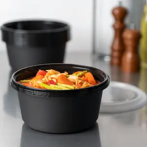 [150 sets] 44 oz PP Tamper Resistant Injection Molded Microwaveable Black Food Container w/Clear lid