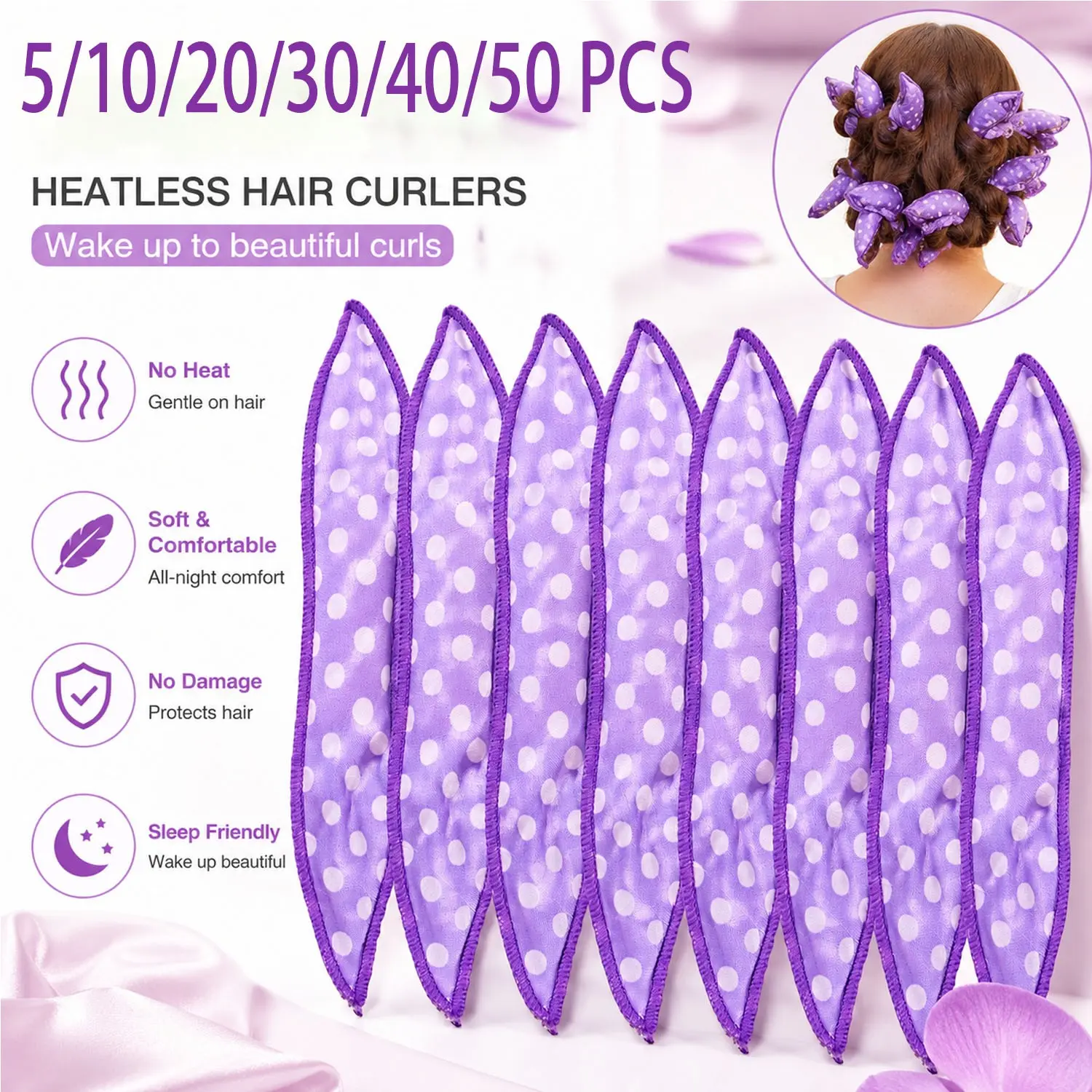 Heatless Satin Hair Curlers Set, Soft Overnight No-Heat Hair Rollers, Heatless Curling Rod, for Natural Curls and Waves, Flexible Sleep-Friendly DIY Curl Styling Tools for Women
