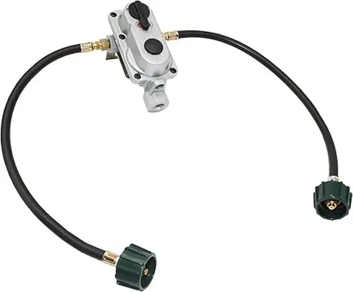 Flame King 2-Stage Auto Changeover LP Propane Gas Regulator with Two 18-inch Pigtails for RVs, Vans, Trailers