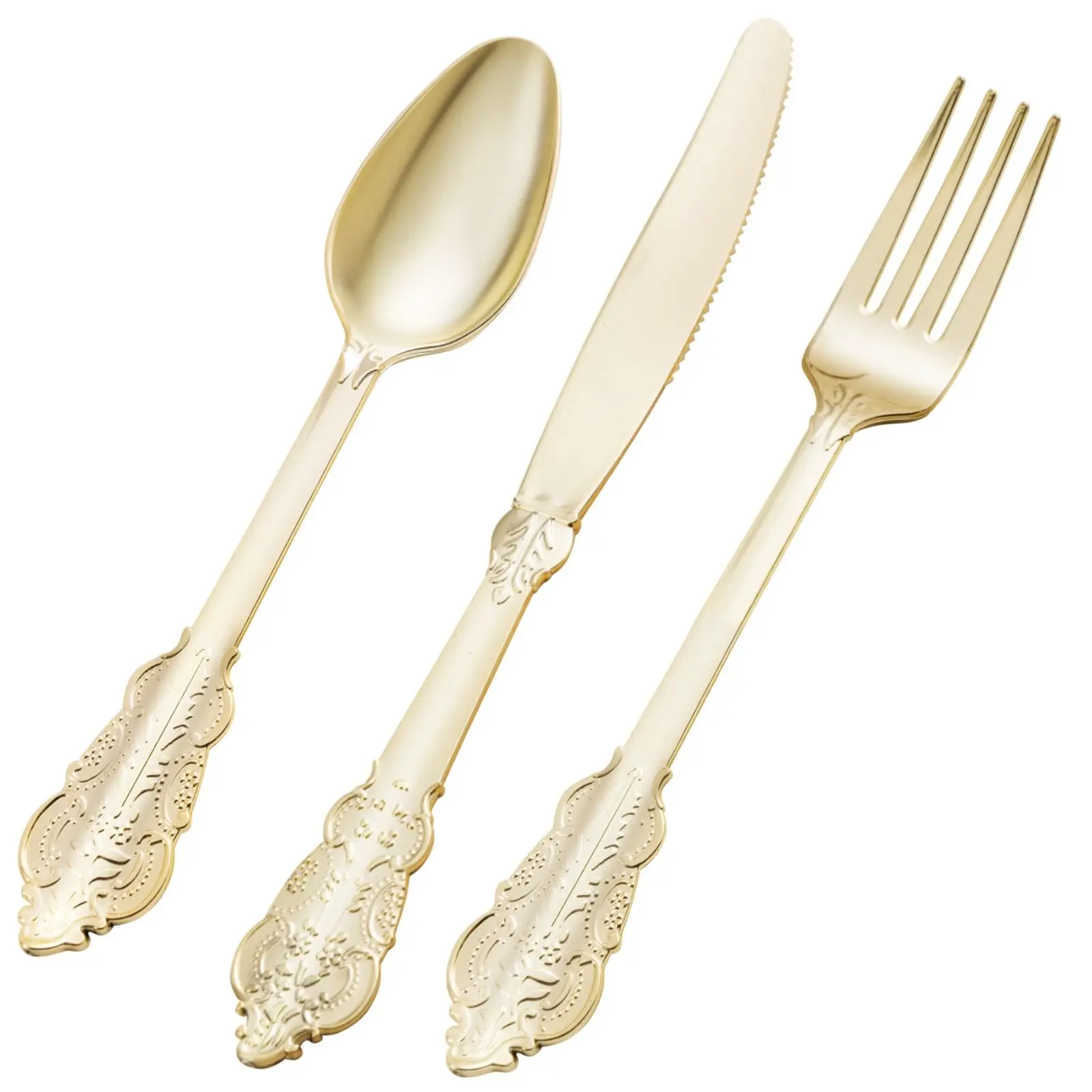 300PCS Gold Plastic Silverware for 25 Guests, Heavy Duty Gold Disposable Utensils Sets, Includes 25 Forks, 25 Spoons, 25 Knives, Elegant Cutlery Perfect for Wedding, Party