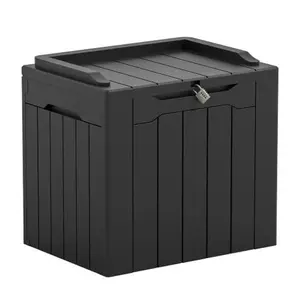 31-Gallon Resin Deck Box - Large Outdoor Storage Solution for Patio Furniture, Garden Tools, Pool Supplies; Weatherproof, UV Resistant, Lockable; Dark Black