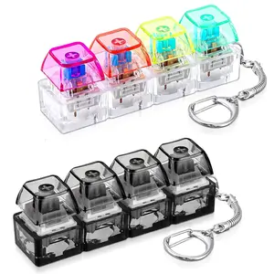 Glowing Keyboard Fidget Toy, 4-In-1 Decompression Button Keychain, Stress Relief Finger Clicker, Transparent Color