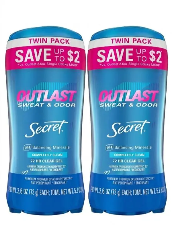 ( Pack of 2 ) Secret Outlast Clear Gel Antiperspirant Deodorant for Women, Completely Clean, 2.6 oz Each