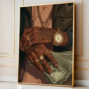 Black Man Money Wall Art, Streetwear Wealth Poster, Bold Urban Hands Print, Hypebeast Fashion Decor