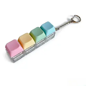 Portable 4-Button Fidget Clicker Stylish Keyring Keychain, Soft Pastel Color Keyboard Cap Fidget Toy, Anxiety Relief Clicking Toy for Office, Travel, Everyday Carry