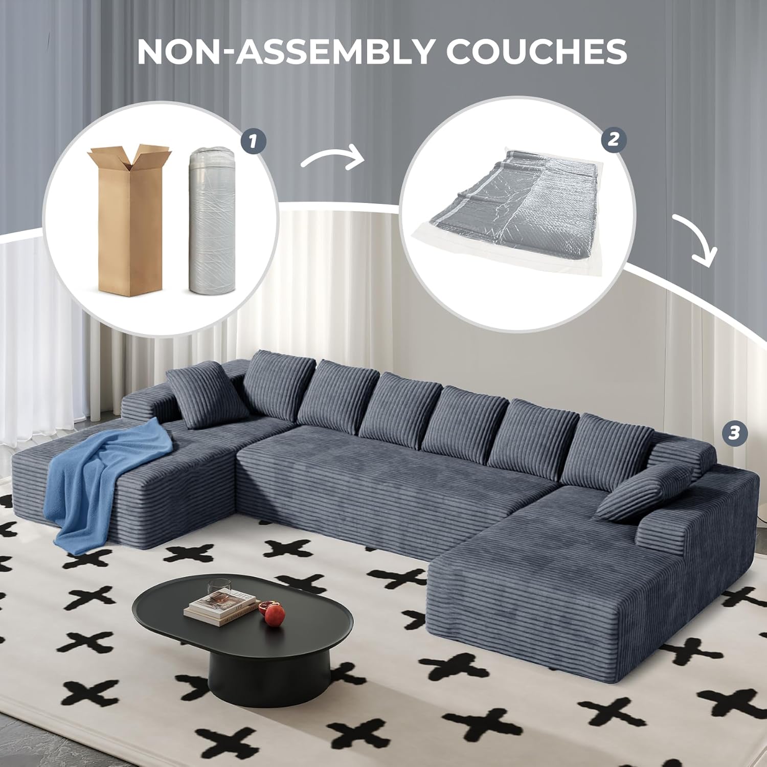 133" U Shape Cloud Couch Plus Sectional Sofa with Chaise Modern Modular Sofa with 7 Soft Pillows & Lounge Chairs Boneless Upholstered Couches for Living Room Bedroom Plush Corduroy Fabric U-Shaped Bed 133" U Shape Cloud Couch Plus Sectional Sofa with Chaise Modern Modular Sofa with 7 Soft Pillows & Lounge Chairs Boneless Upholstered Couches for Living Room Bedroom Plush Corduroy Fabric U-Shaped Bed