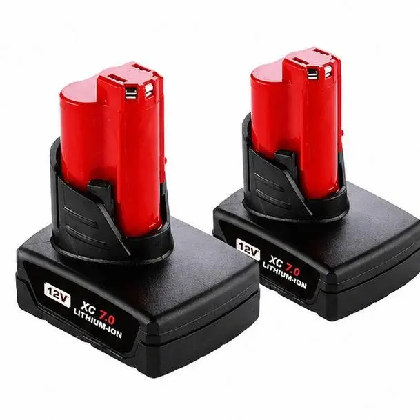 2-Pack 7.0Ah 12V Lithium Battery Replacement Compatible with Milwaukee M12, Rechargeable Battery Pack with LED Fuel Gauge, Multi-Protection System for Cordless Power Tools