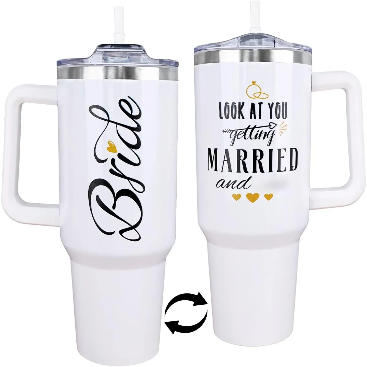 40oz Insulated Stainless Steel Bridal Tumbler - Leakproof Vacuum Flask, Beverage Container with Handle, Straw, Lid, Insulated Travel Tumbler for Coffee/Water, Ideal Bachelorette/Wedding Day Gift, Kitchen Drinkware